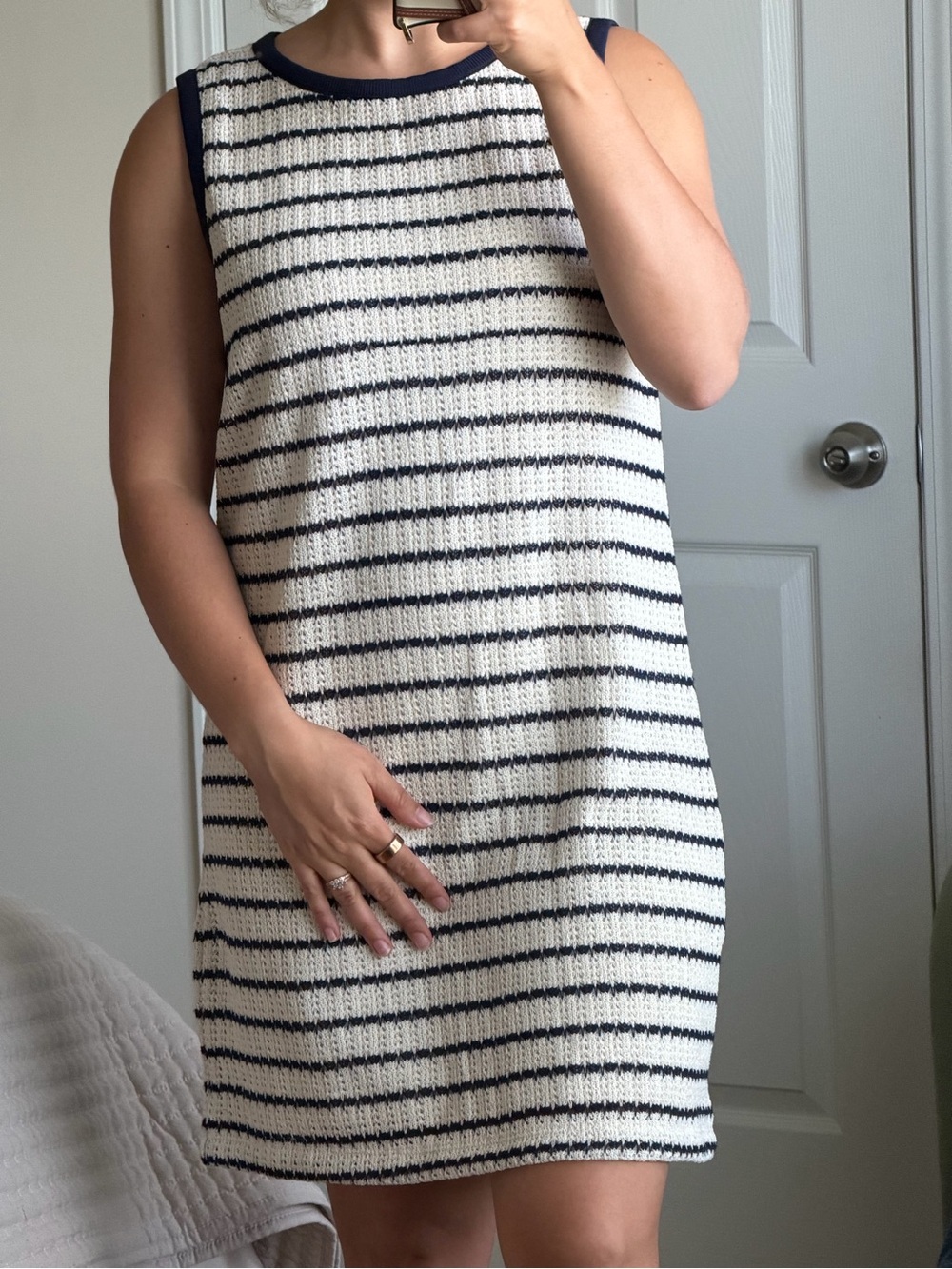 J. Crew Navy and White Striped Sleeveless Knit Dress